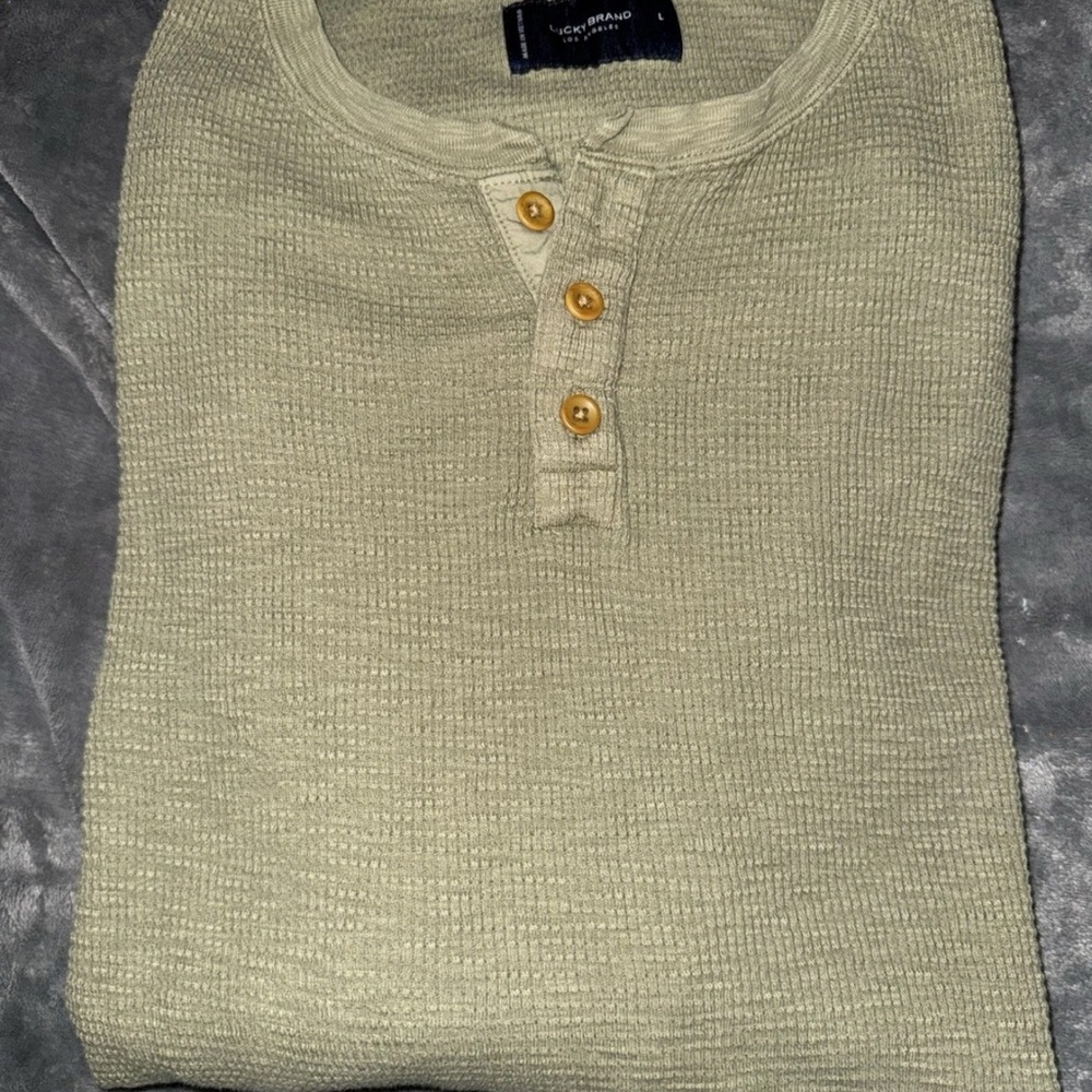 Lucky Brand Green Crewneck Sweater with Ribbed Knit Texture